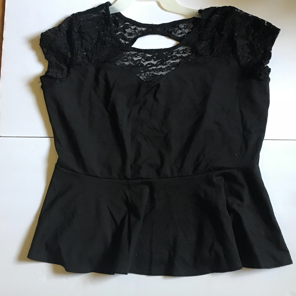 🛍 Ambiance Apparel Black Peplum Top Lace